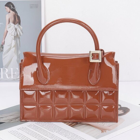 Embossed Enamel Top Handle Bag - Picture 1 of 6